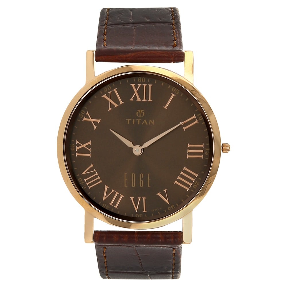 Buy Online Titan Quartz Analog Brown Dial Leather Strap Watch for
