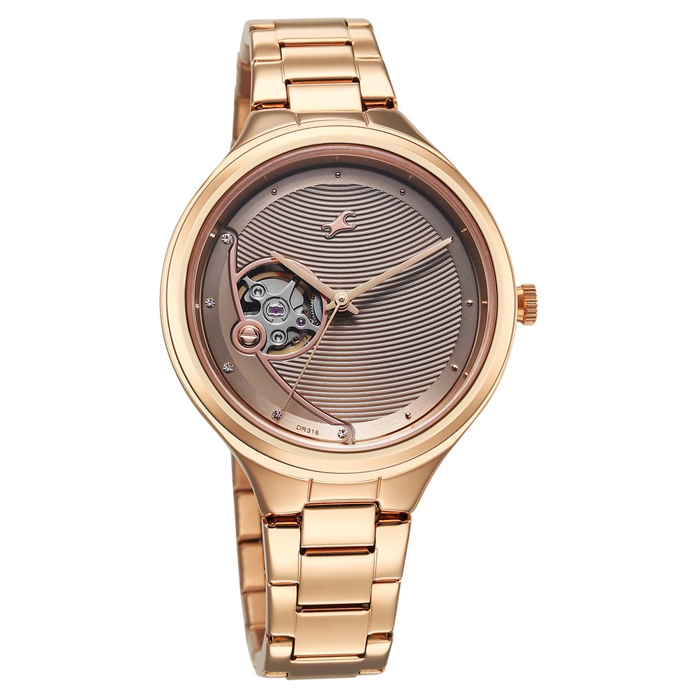 Buy Online Fastrack Automatic Rose Gold Dial Metal Strap Watch For ...