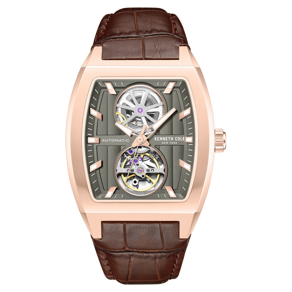 Buy Online Kenneth Cole Automatic Brown Leather Strap Watch For