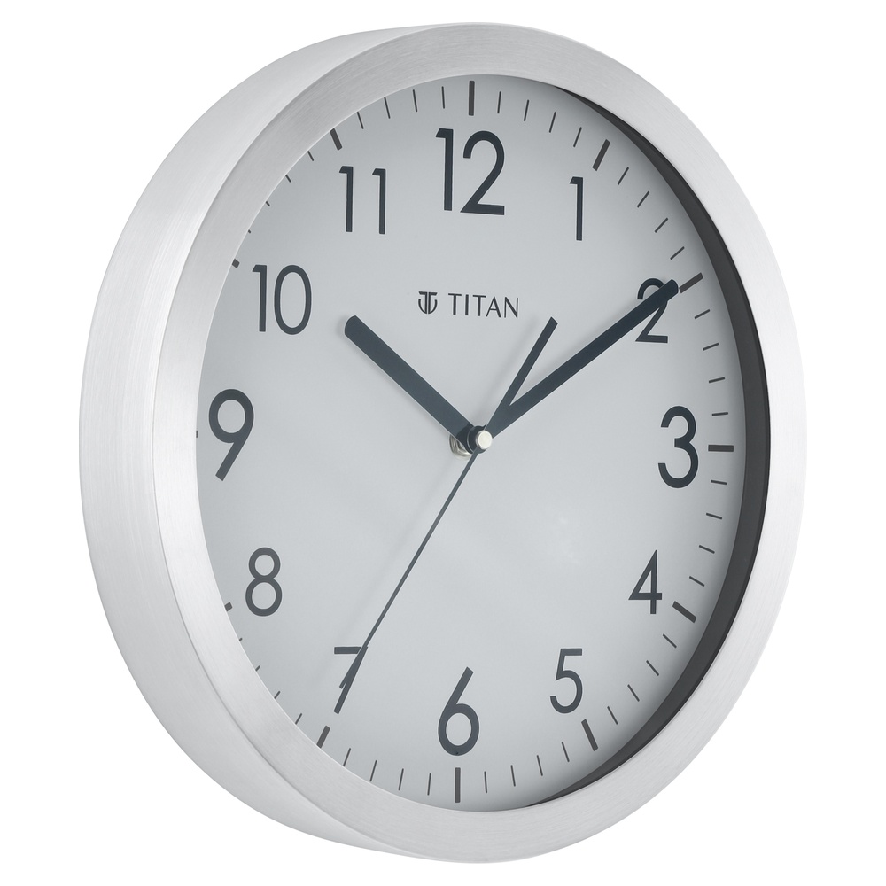 Buy Online Titan Metallic White Wall Clock with Brushed Case 30 cm x