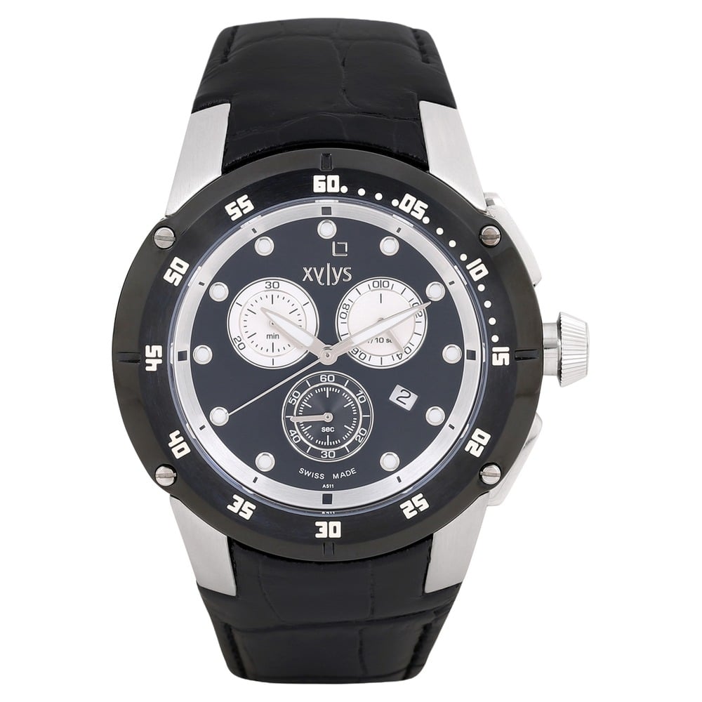 ナイシーワ Buy Online Xylys Swiss Chronograph Black Leather Strap and Black