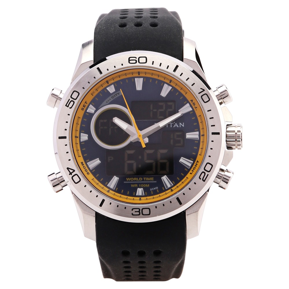 Buy Online Titan Ana Digi Blue Dial Quartz Digital Strap Watch for Men 9455sp04 Titan