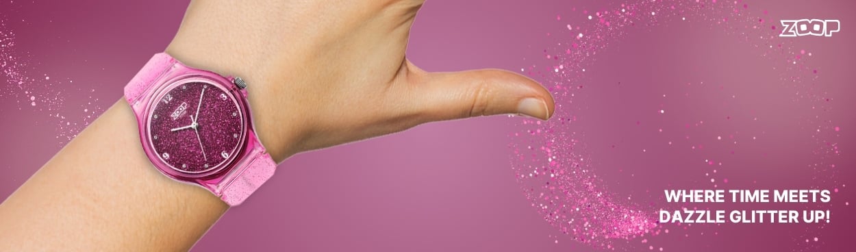 Buy Online Zoop Glitter Analog Watch with Pink Dial Pink Strap