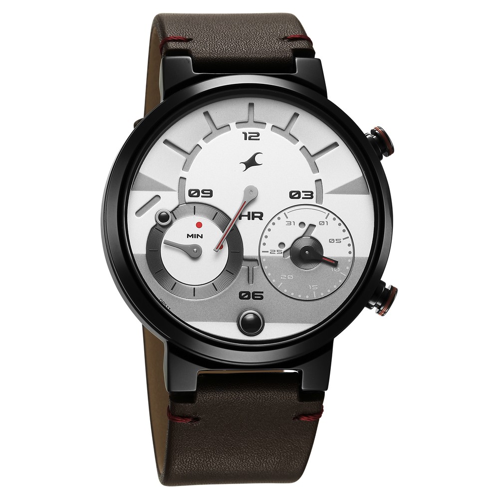 Buy Online Fastrack Gambit Micromotor White Dial Brown Leather Strap ...