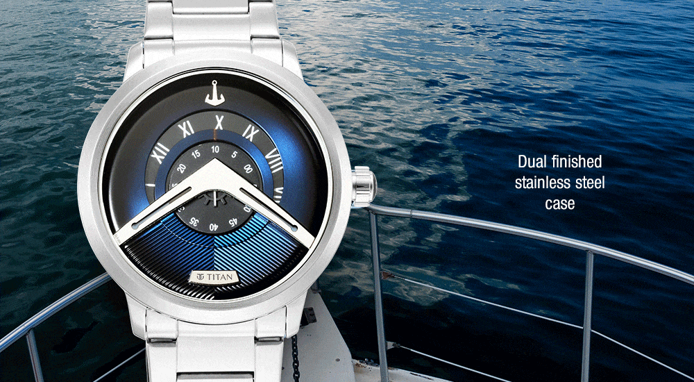 Buy Online Titan Maritime Blue Dial Analog Leather Strap Watch for