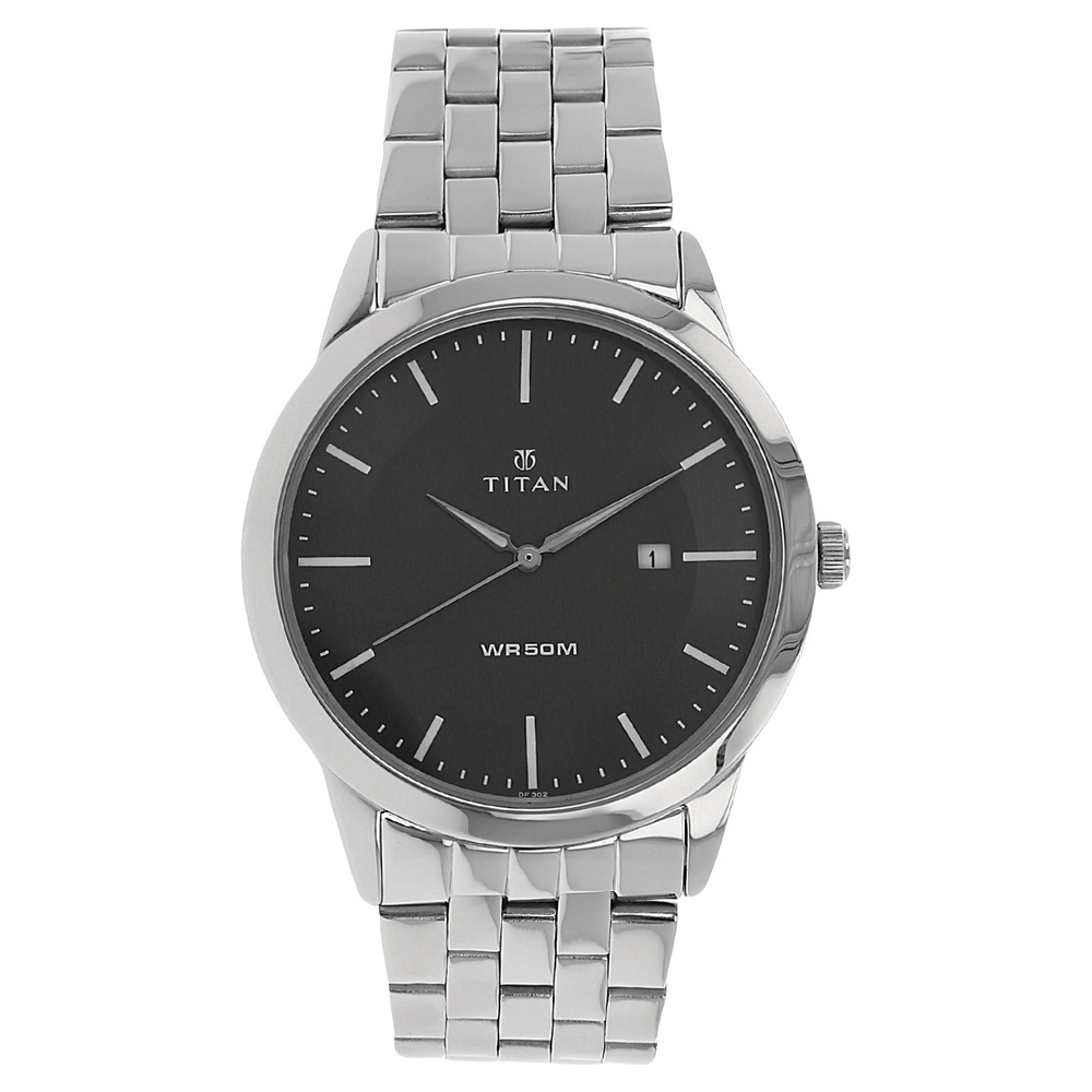 Buy Online Titan Quartz Analog with Date Black Dial Stainless Steel