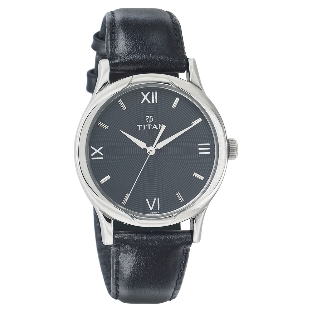 Buy Online Titan Quartz Analog Black Dial Leather Strap Watch for Men ne1580sl02 Titan