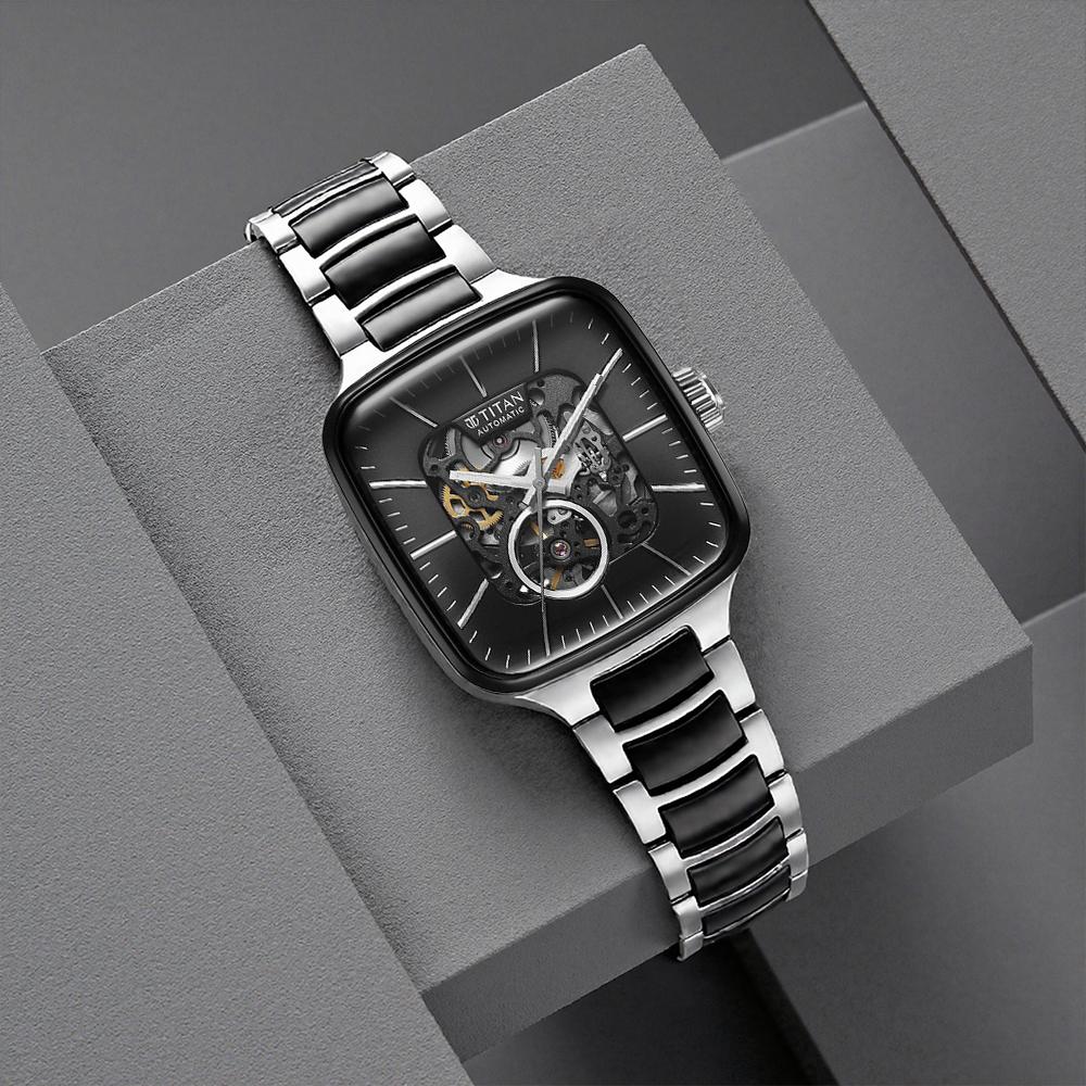 Buy Online Titan Ceramic Fusion Automatic Square Black Dial Silver