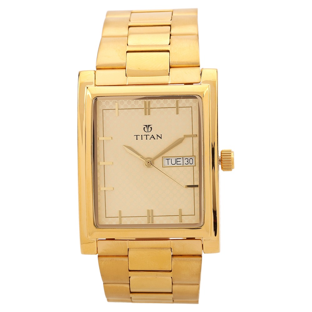 Buy Online Titan Quartz Analog with Day and Date Champagne Dial Watch for Men nh90024ym04j Titan