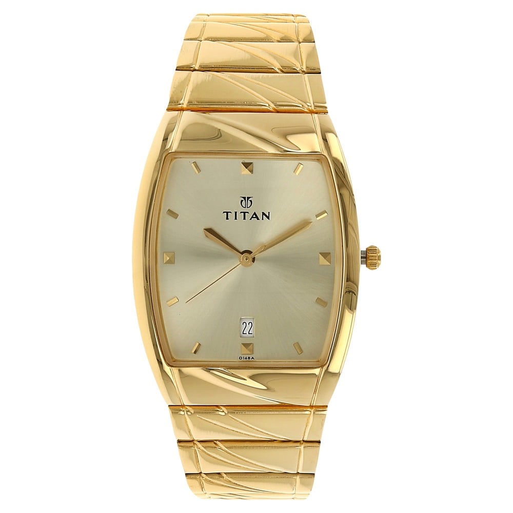 Buy Online Titan Rectangle Champagne Dial Analog with Date Stainless Steel Strap watch for Men ns9315ym02 Titan