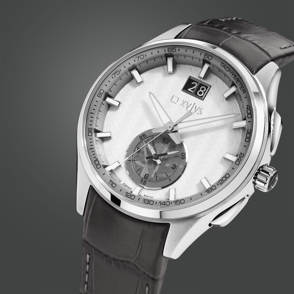 Buy Online Xylys Swiss Chronograph Grey Leather Strap White Dial