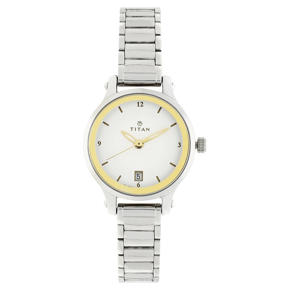 Buy Online Titan Quartz Analog White Dial Stainless Steel Strap Watch for Women nl2602sm01 Titan