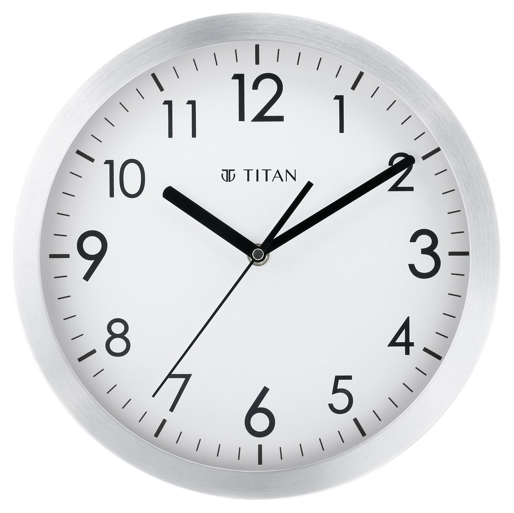 Buy Online Titan Metallic White Wall Clock with Brushed Case 30 cm x