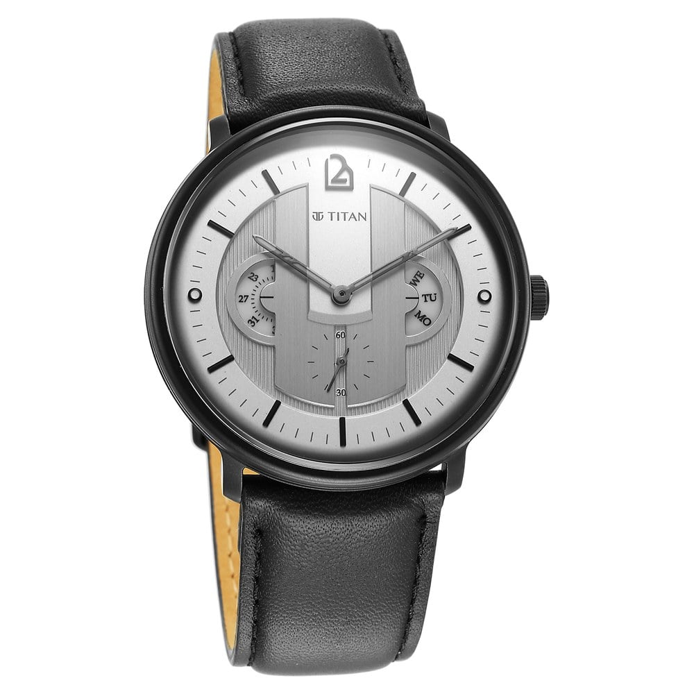 Buy Online Titan Quartet Silver Dial Quartz Multifunction Leather