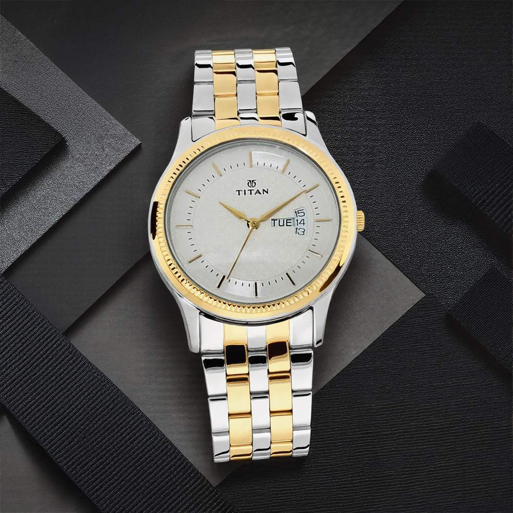 Buy Online Titan Quartz Analog with Day and Date Silver Dial
