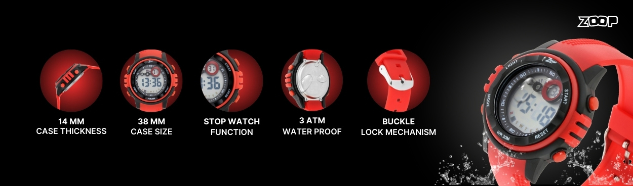 Buy Online Zoop Digital Watch with Digital Dial & Red Strap for