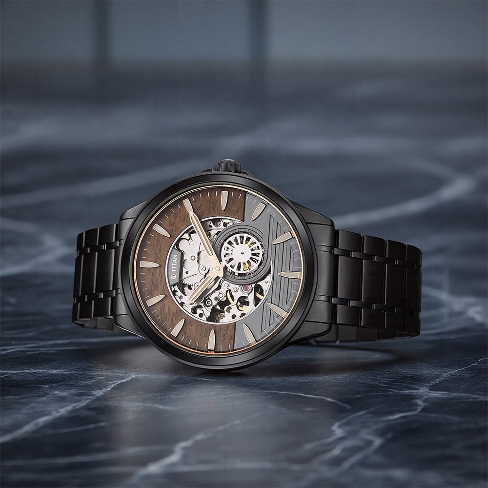 Buy Online Titan Automatic Black Dial Stainless Steel Strap Watch Buy Online Titan Automatic Black Dial Stainless Steel Strap Watch