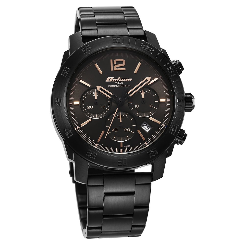 Buy Online Titan Octane Classic Sporty Quartz Chronograph Black Dial Stainless Steel Strap watch for Men ns90157nm01 Titan
