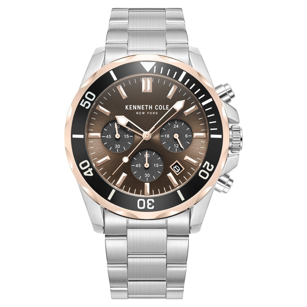 Buy Online Kenneth Cole Quartz Chronograph Brown dial Metal Strap