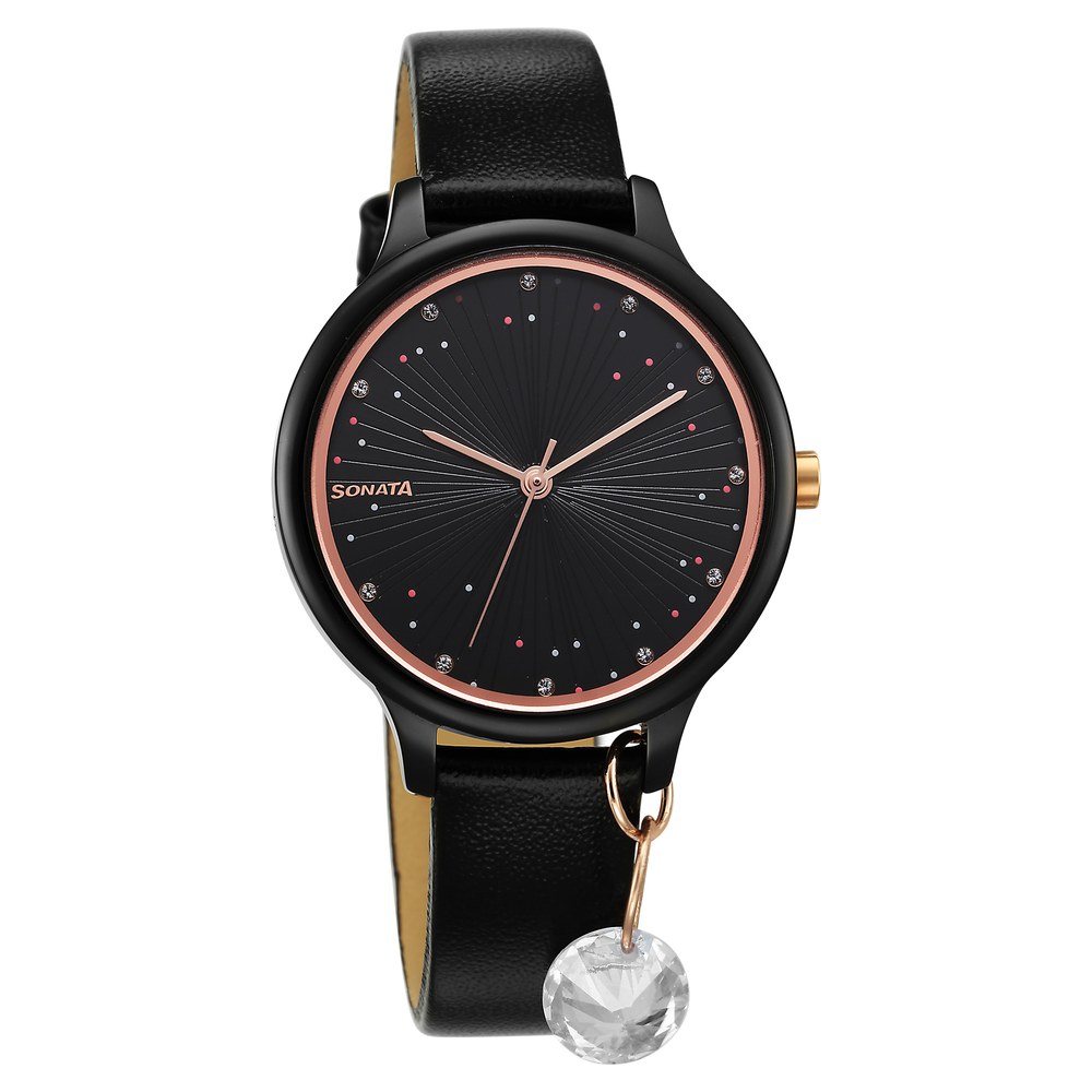 Buy Online Sonata Blush Quartz Analog Black dial Leather Strap