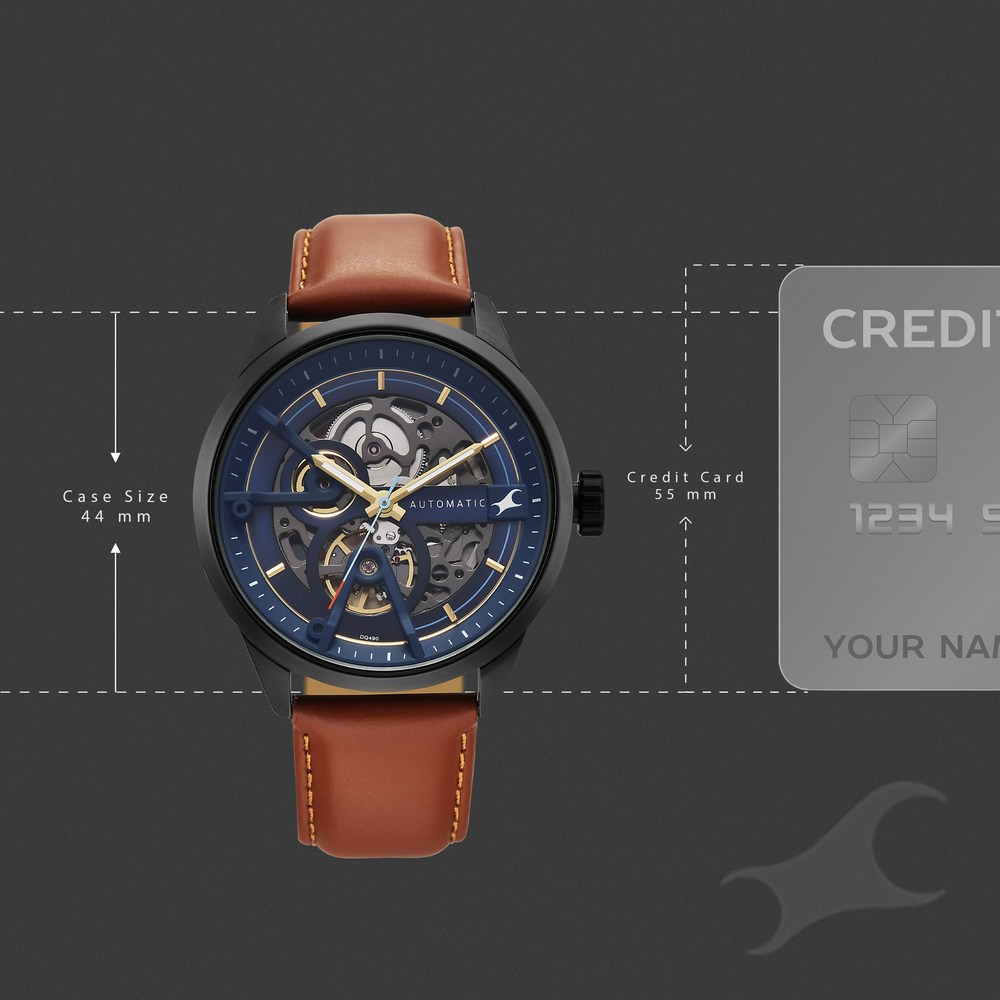Buy Online Fastrack Automatics Blue Dial Tan Leather Strap Automatic ...