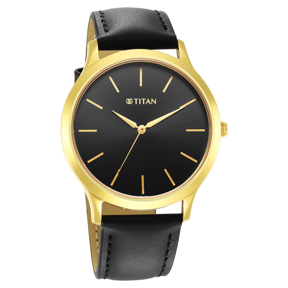 Buy Online Titan Karishma Radiance Black Dial Analog Leather Strap watch for Men ns1825yl03 Titan