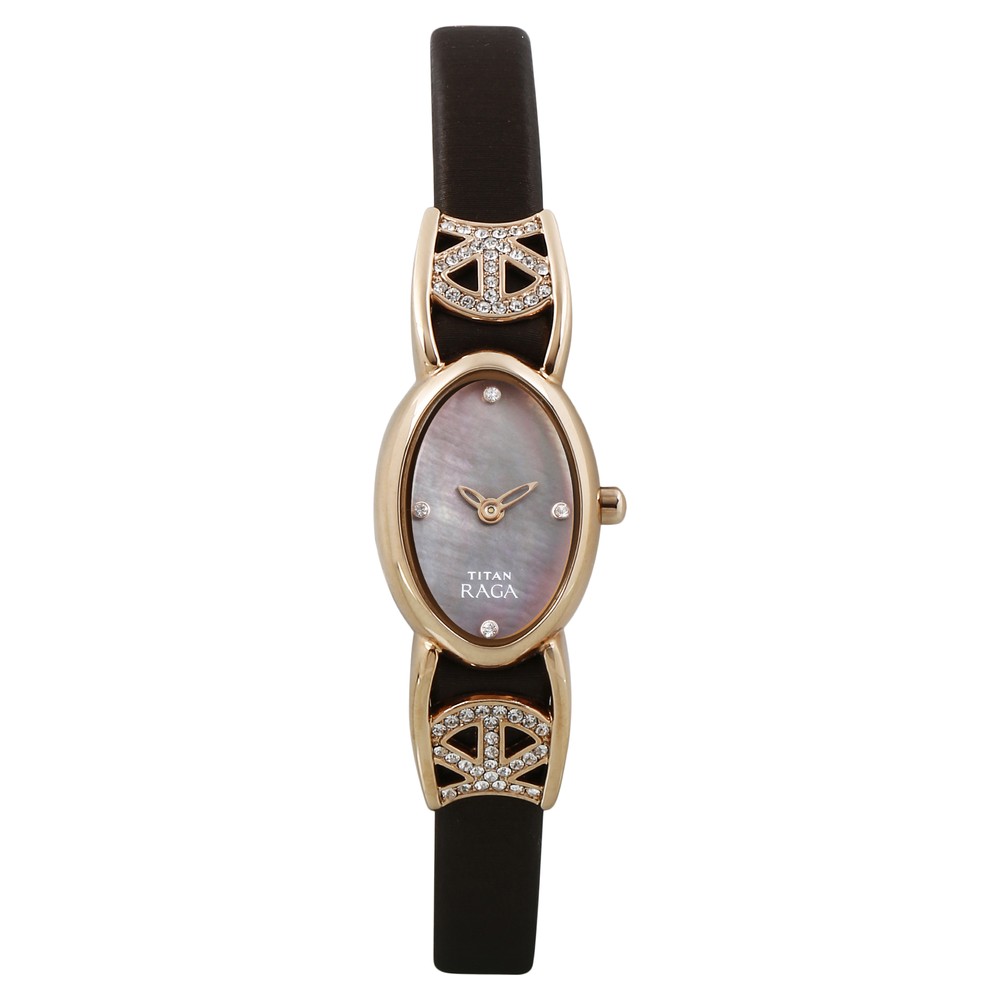 Buy Online Titan Raga Brown Dial Analog Leather Strap watch for Women