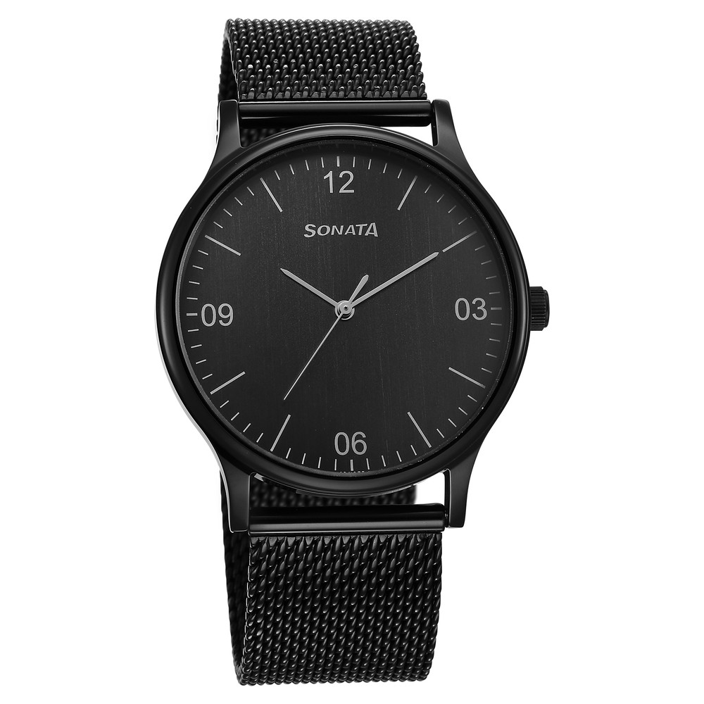 Buy Online Sonata Quartz Analog Black Dial Watch for Men