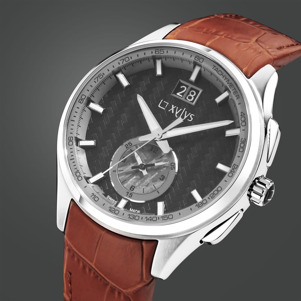 Buy Online Xylys Swiss Chronograph Brown Leather Strap Black Dial