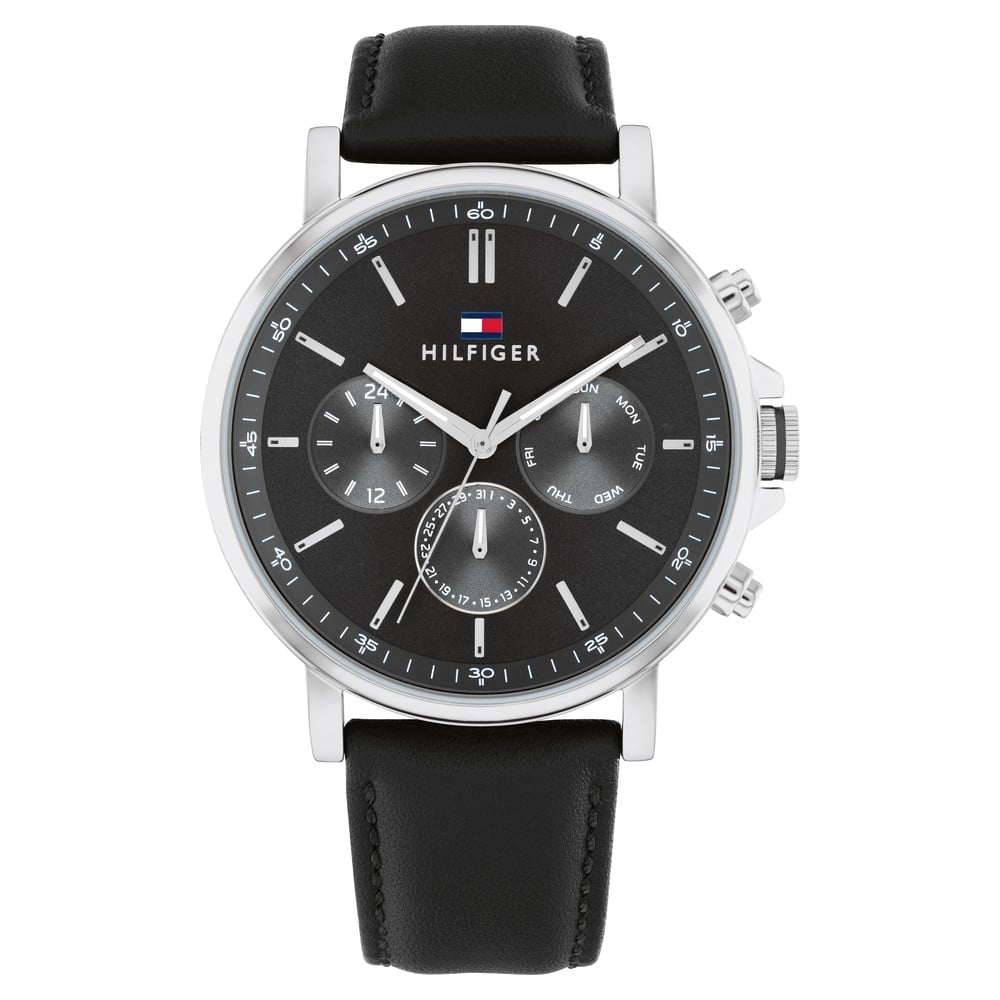 Buy Online Tommy Hilfiger Quartz Multifunction Grey Leather Strap