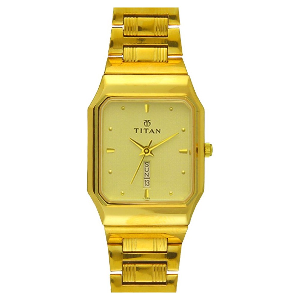 Buy Online Titan Quartz Analog with Day and Date Champagne Dial Watch for Men ne161ym34 Titan