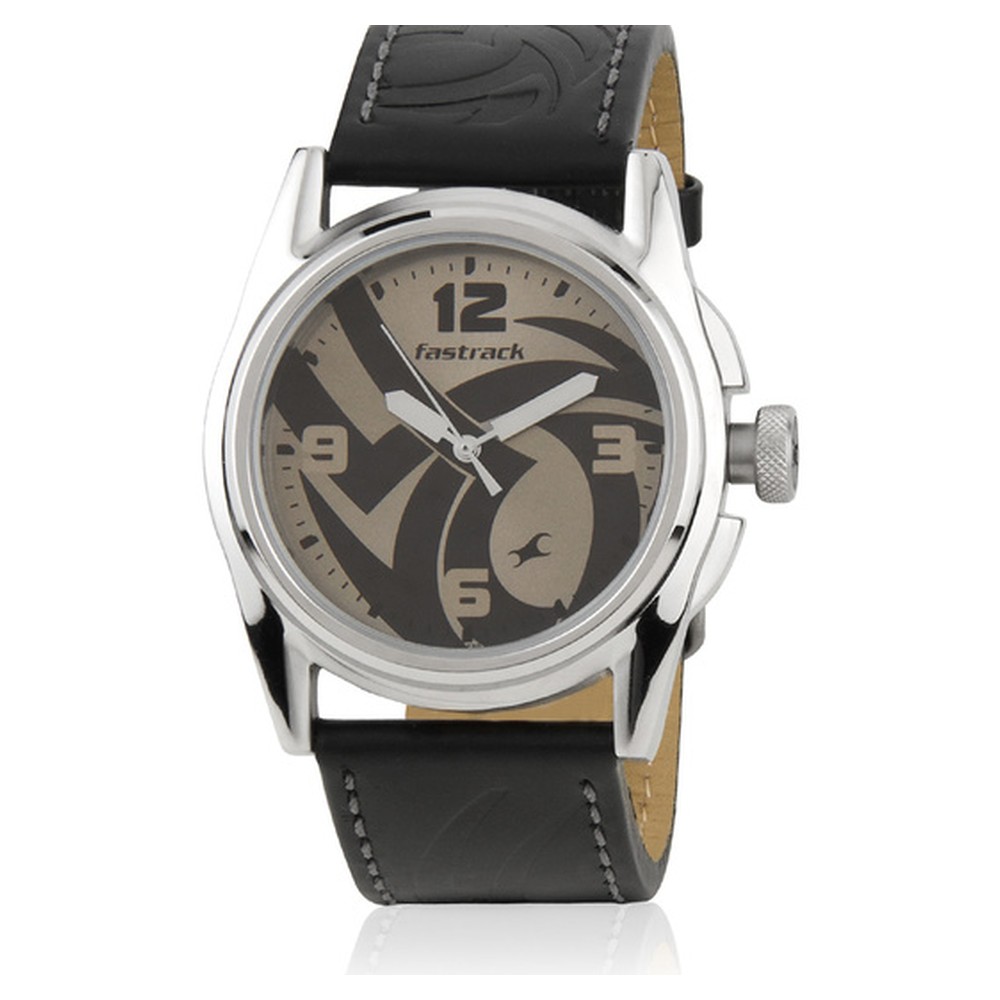 Buy Online Fastrack Quartz Analog Grey Dial Leather Strap Watch for ...