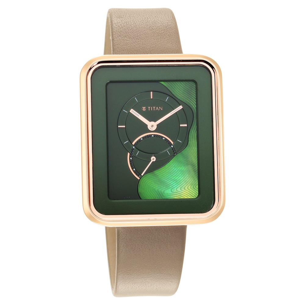 Buy Online Titan Wander Green MOP Analog Leather Strap watch for