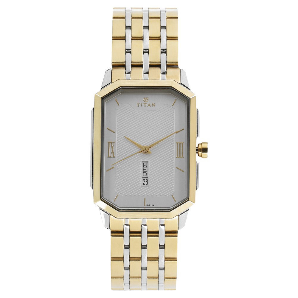 Buy Online Titan Regalia Baron Silver Rectangle Dial Analog with Day and Date Stainless Steel Strap watch for Men 1742bm02 Titan