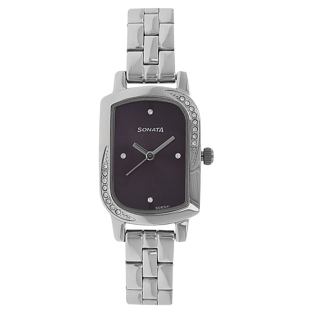 Buy Online Sonata Quartz Analog Purple Dial Stainless Steel Strap Watch for Women nn87001sm04 Titan
