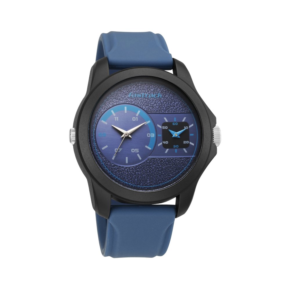 Buy Online Fastrack Dual Time Quartz Analog Blue Dial Silicone Strap Watch for Guys np38042pp05 Titan India