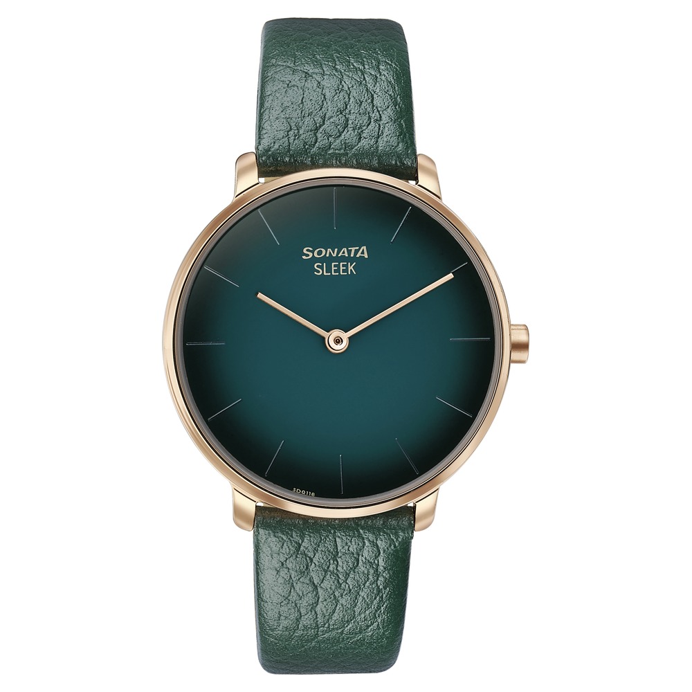 Buy Online Sonata Sleek Quartz Analog Green Dial Green Leather