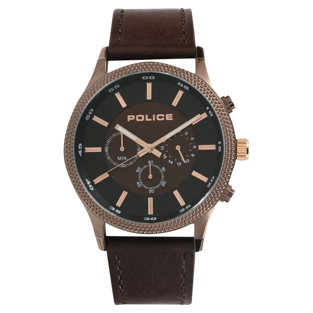 Buy Online Police Quartz Chronograph Brown Dial Leather Strap