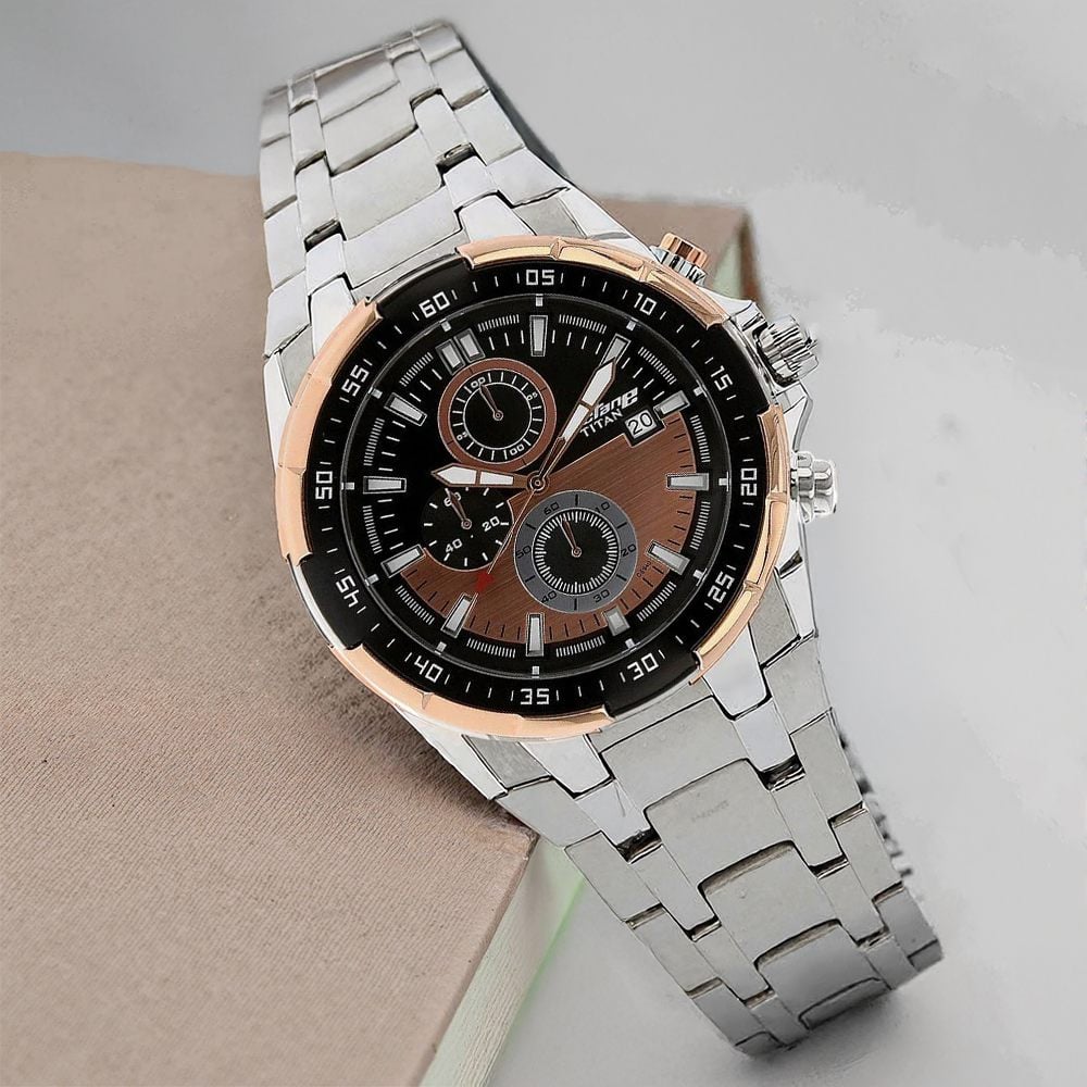 Buy Online Titan Quartz Chronograph Black Dial Stainless Steel