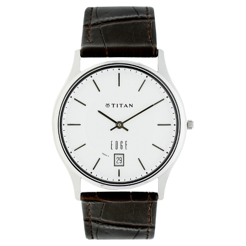 Buy Online Titan Quartz Analog with Date White Dial Leather Strap Watch for Men nq1683sl01 Titan