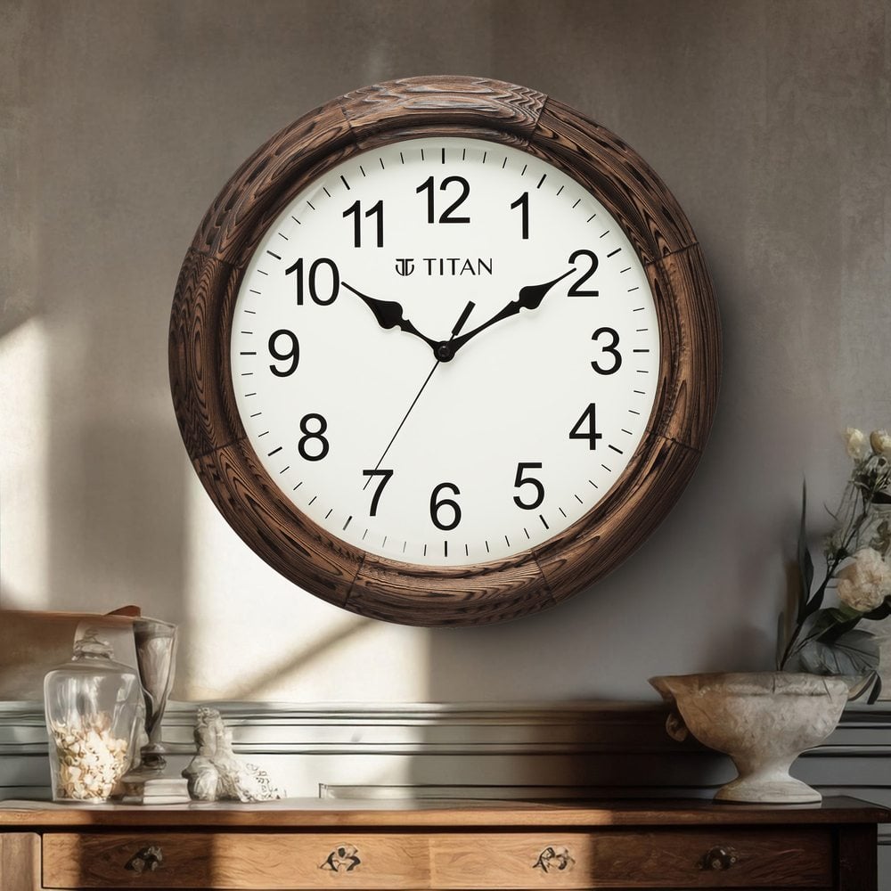 X-TAGE WALNUT 【ROUND L】 Buy Online Titan Wooden Wall Clock with flame treated case White
