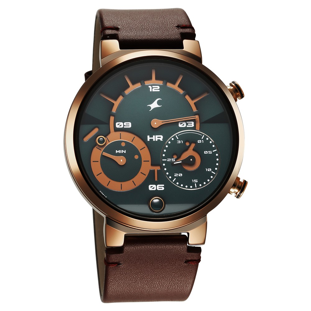 Buy Online Fastrack Gambit Micromotor Green Dial Brown Leather Strap ...