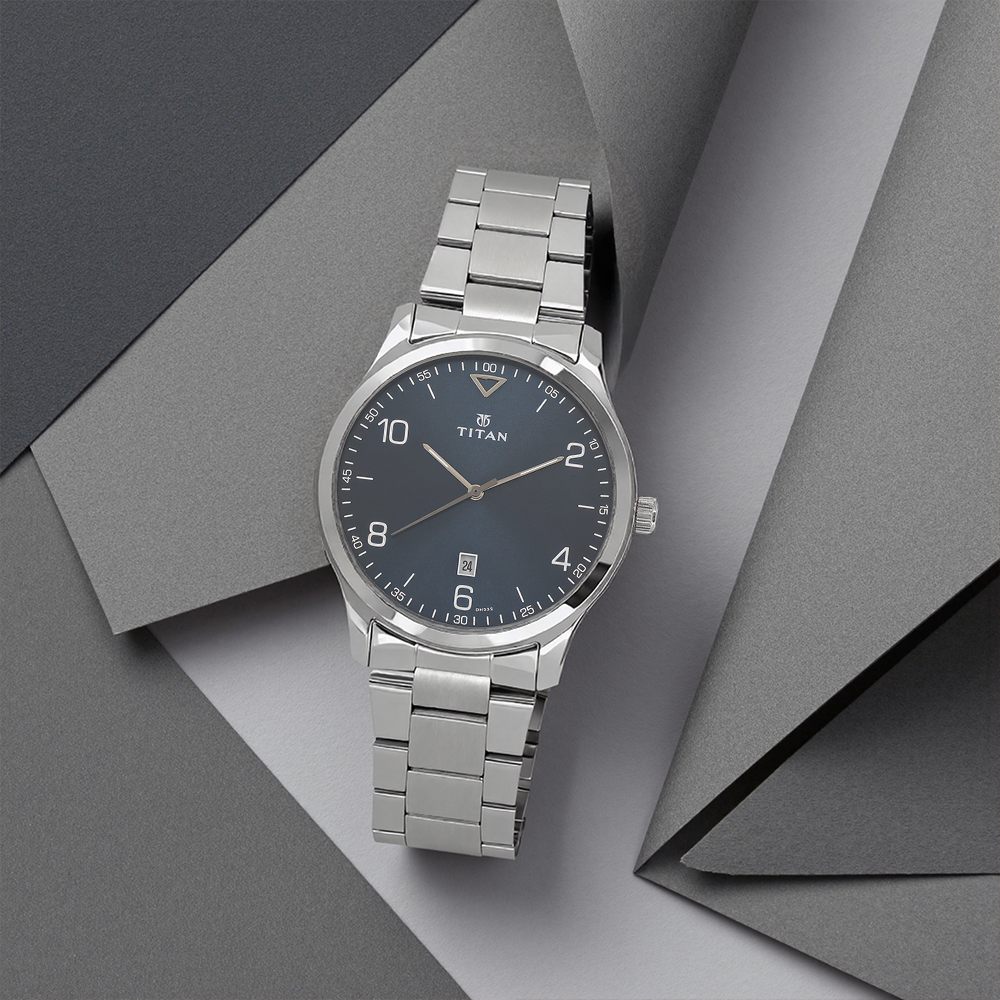 Buy Online Titan Workwear Blue Dial Analog with Date Stainless