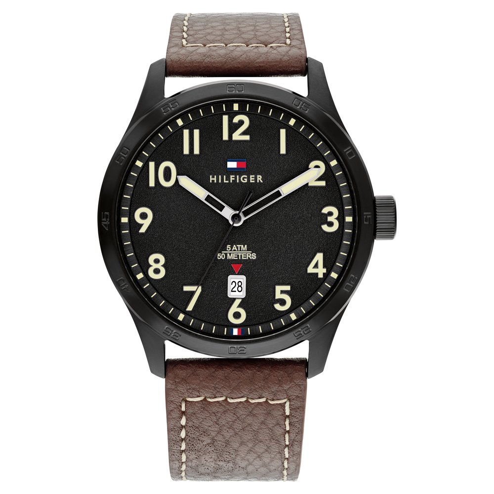 Buy Online Tommy Hilfiger Quartz Analog with Date Black dial Leather Strap Watch for Men th1710560 Titan