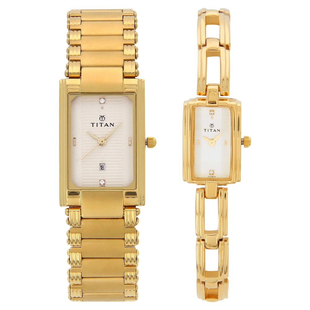 Buy Online Titan Quartz Analog with Date White Dial Stainless Steel Strap Watch for Couple nj12342163ym01t Titan