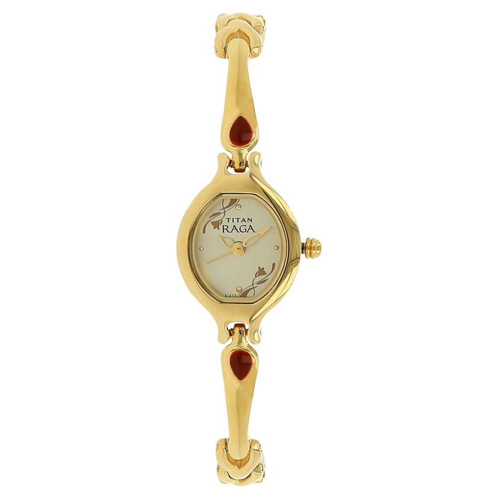Buy Online Titan Raga Flora Champagne Dial Analog Metal Strap watch for Women nk2387ym06 Titan