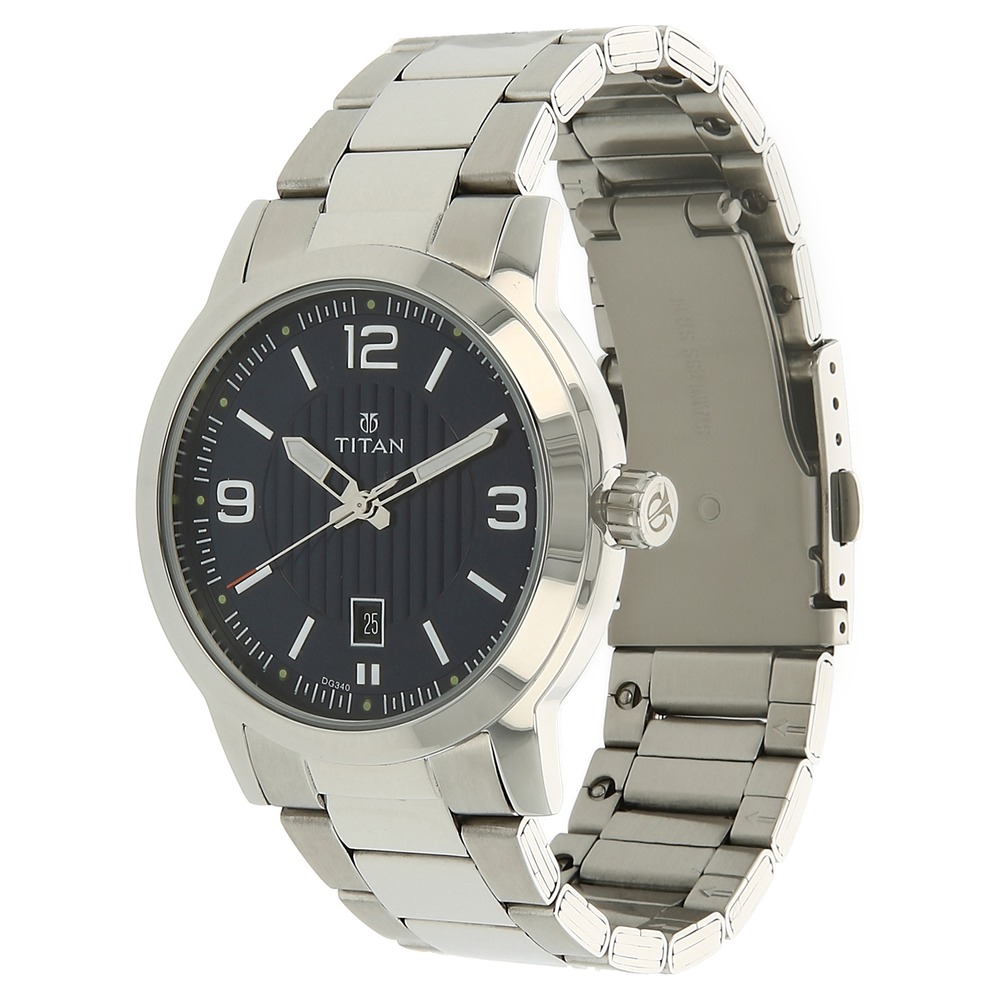 Titan Men's Urban Refinement: Sleek Blue Dial with Silver Stainless Steel Strap Watch - Photo 2