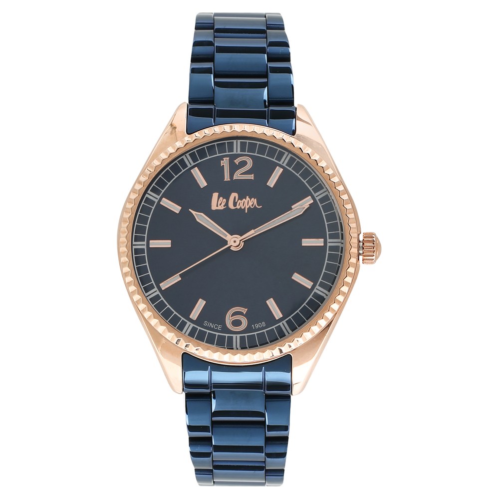 Buy Online Lee Cooper Quartz Analog Blue Dial Metal Strap Watch