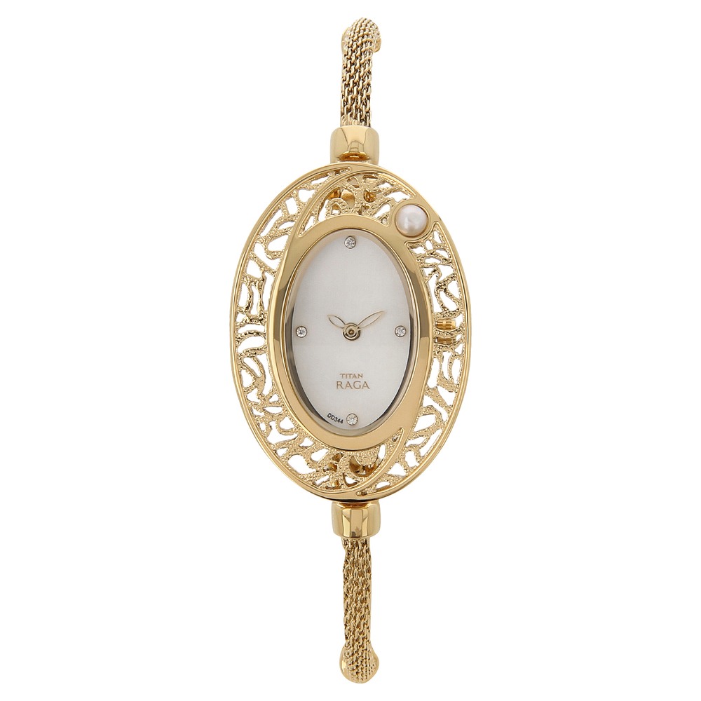 Buy Online Titan Raga Mother of Pearl Dial Women Watch With Bimetal Strap nk9973ym02 Titan