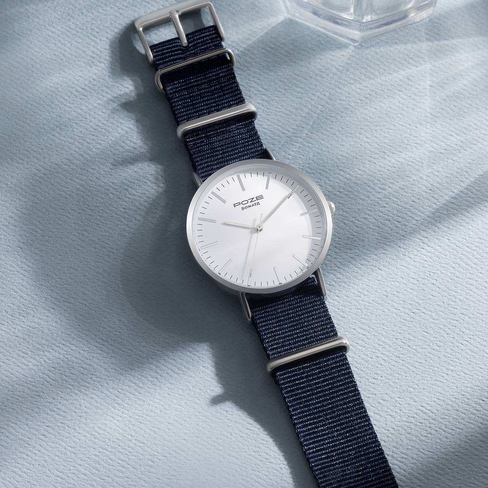 Buy Online Sonata Poze Quartz Analog White Dial Nylon Strap Watch